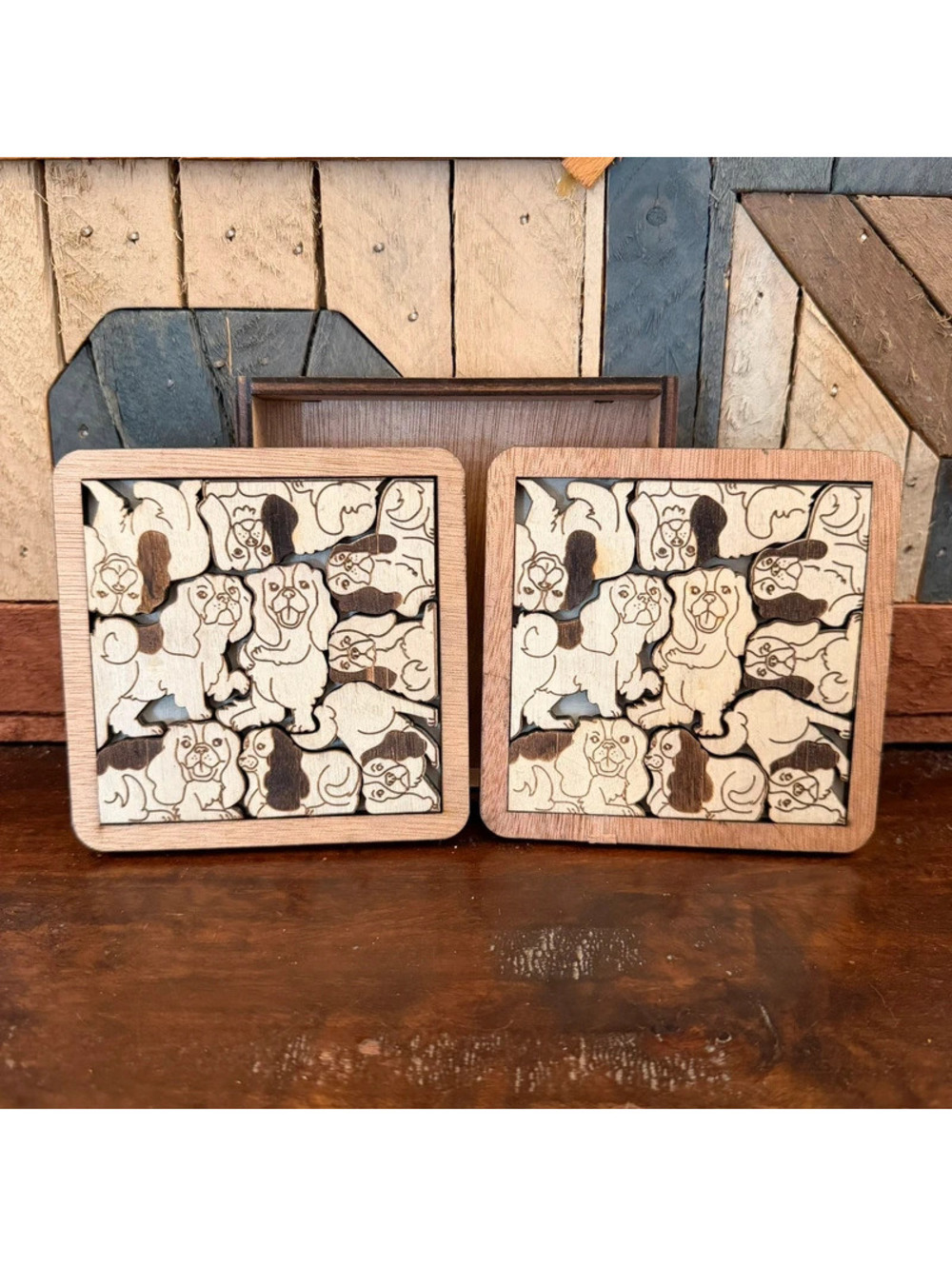 Cavalier King Charles Spaniel Wooden Puzzle Coaster Set with Display Storage Box